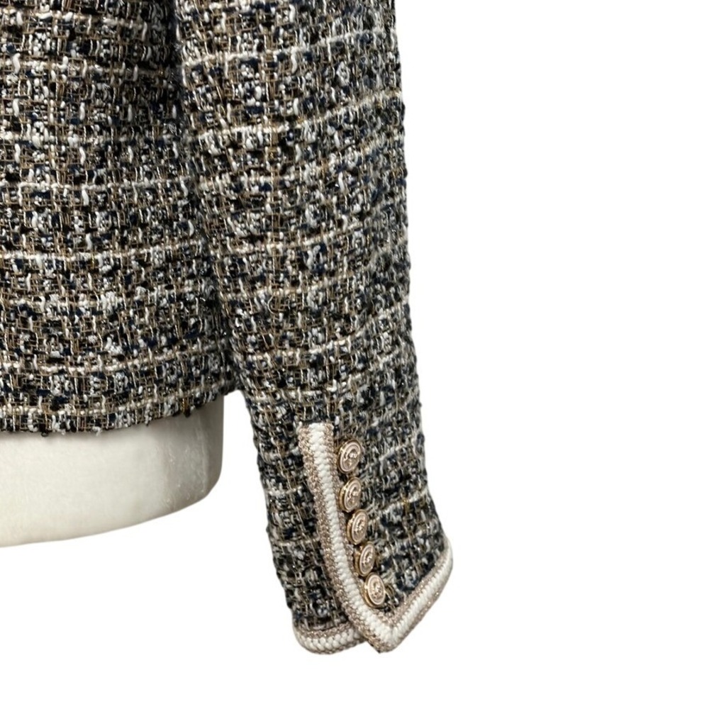Elie Tahari Tweed Jacket Braided Trim Gold Crest Buttons Blazer L - Picture 4 of 15